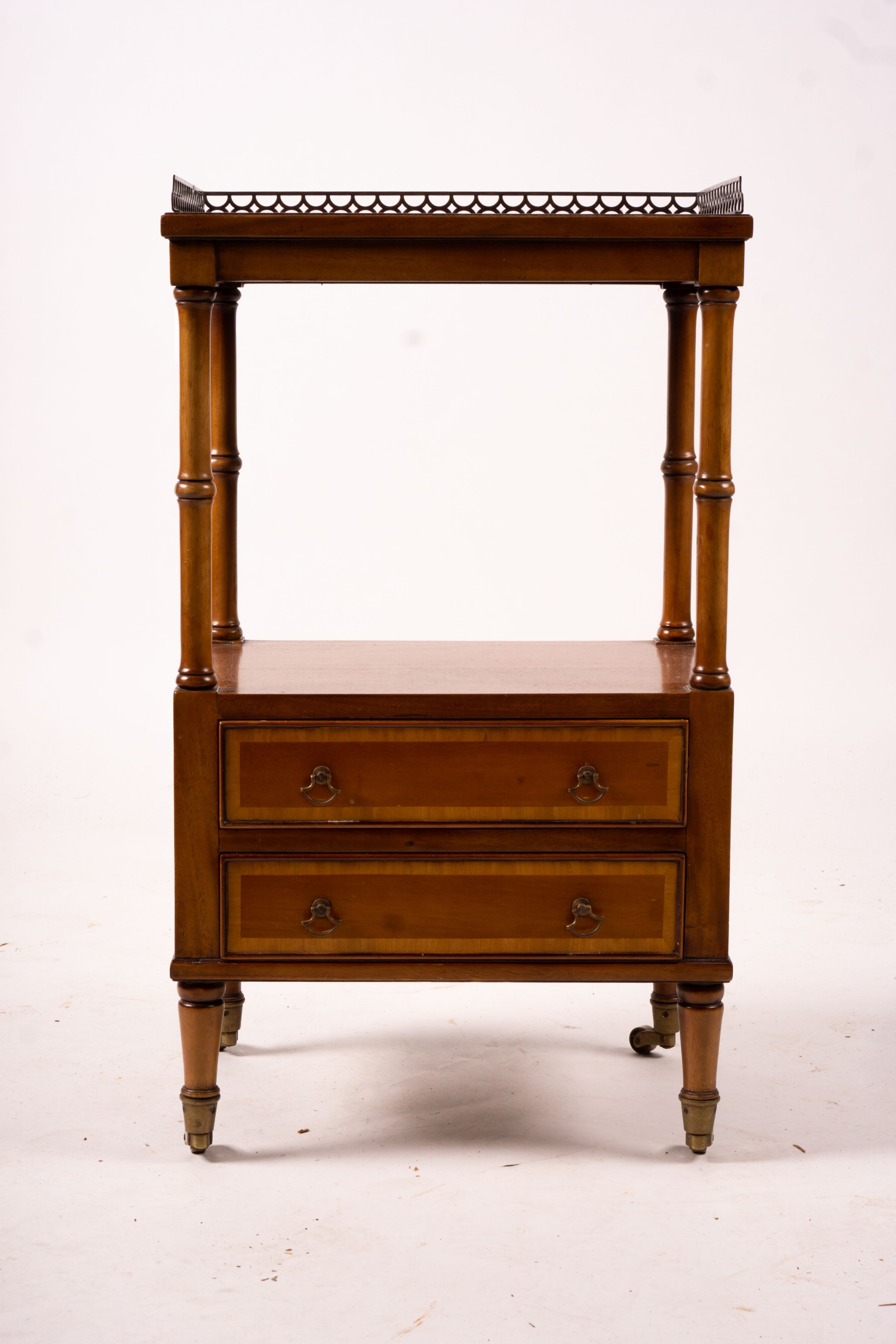 A two tier bedside table, width 42cm, depth 33cm, height 73cm